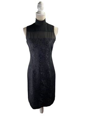 Vera Wang Simply Vera Midi Black Lace Mock Neck Dress Size S